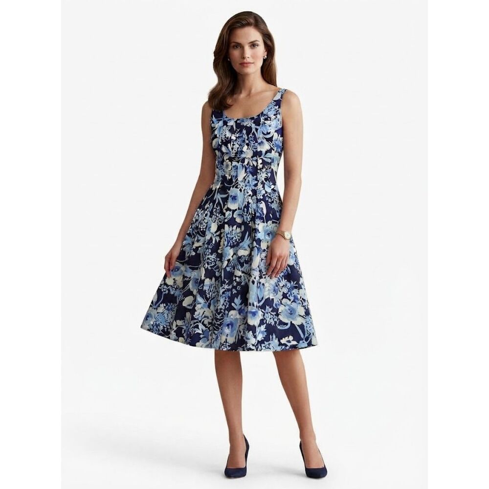 Lauren Ralph Lauren Floral Mini Dress Blue & White Size 8 Medium